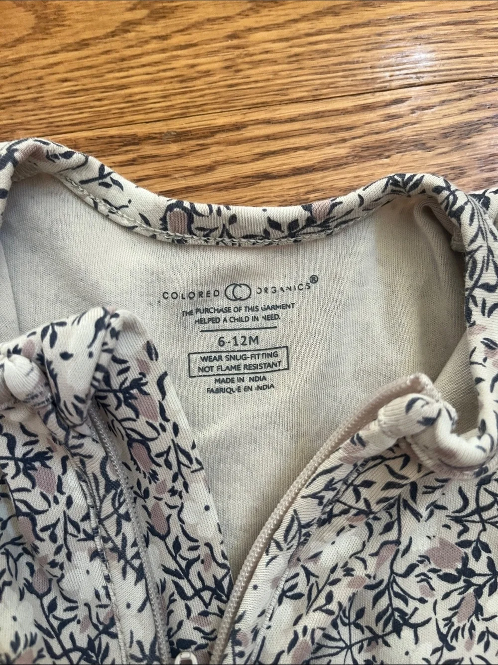 Colored Organics Cream Footed One-Piece with Navy Floral Print